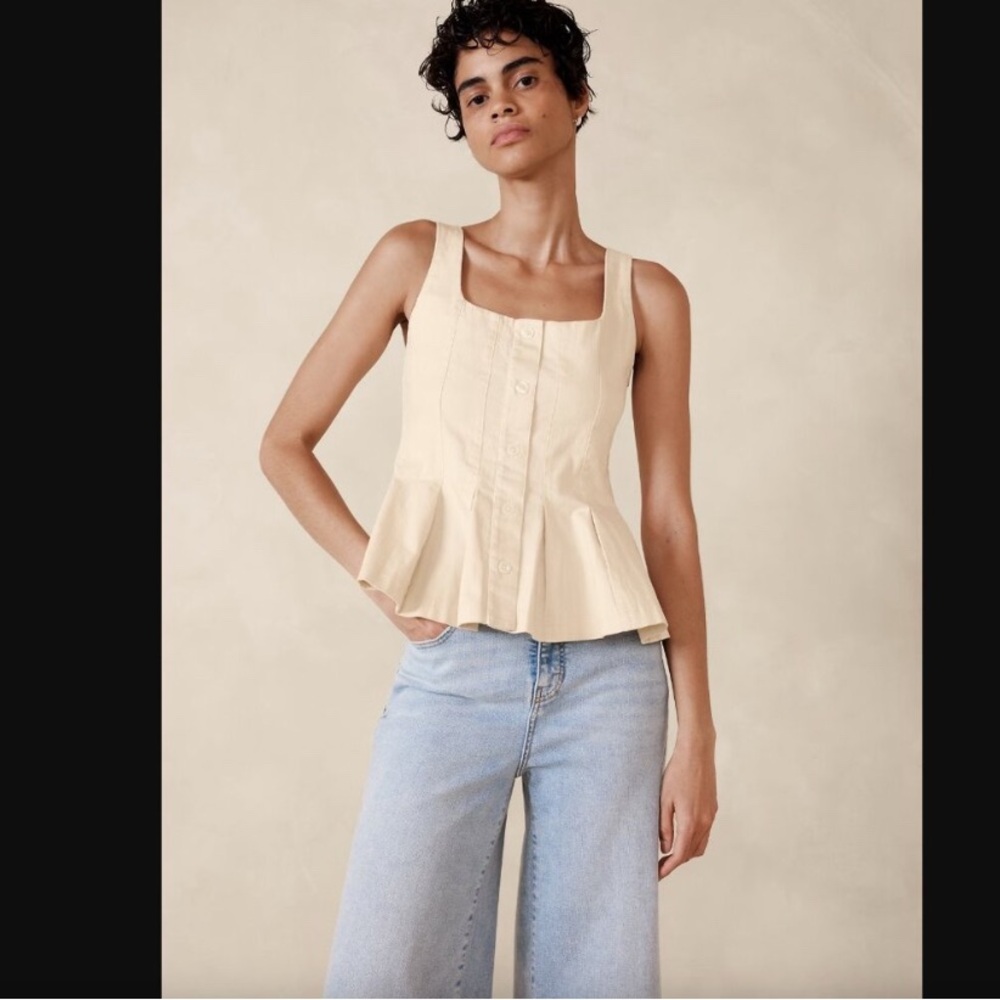 Urban Outfitters Beige Button-Front Peplum Tank